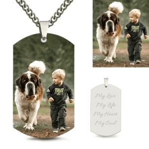 Engraved Stainless Steel Kid's Photo Dog Tag Necklace