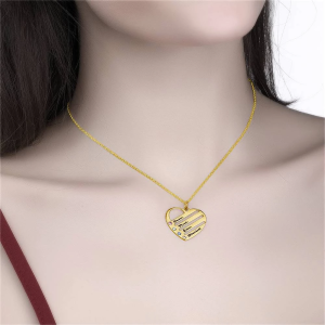 Birthstone Heart Necklace with Engraved Names - Gold Plated