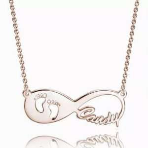 Baby Footprint Infinity Name Necklace Rose Gold Plated