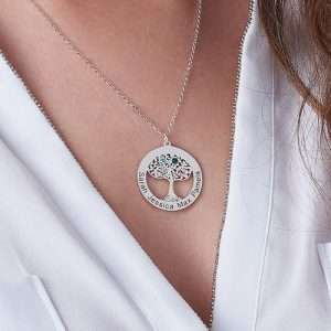 Circle Tree of Life Necklace with Birthstones