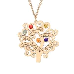 Rose Gold Plated Family Tree Necklace with Birthstones