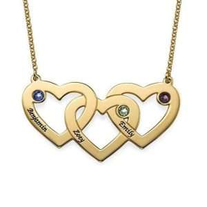 Intertwined Hearts Necklace with Birthstones - Gold Plated