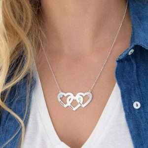 Intertwined Hearts Necklace with Birthstones