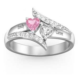 Diagonal Dream Ring With Heart Stones