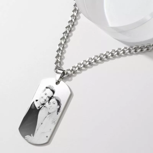 Mens Photo Engraved Tag Necklace With Engraving Stainless Steel