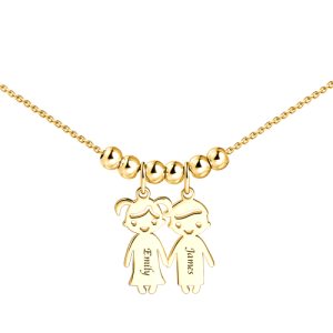 Mother's Necklace With Children Charms 14K Gold Plated