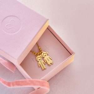 Mother's Necklace With Children Charms 14K Gold Plated