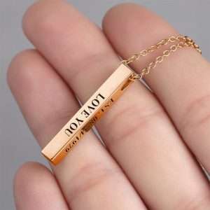 3D Engraved Bar Necklace in Rose Gold Plating