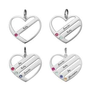 Birthstone Heart Necklace with Engraved Names