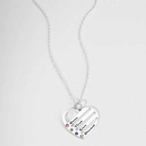 Birthstone Heart Necklace with Engraved Names