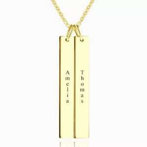 Engraved Double Bar Necklace 14k Gold Plated