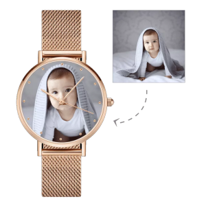 Womens Rose Gold Alloy Bracelet Photo Watch