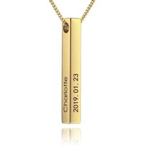 3D Engraved Bar Necklace in Gold Plating